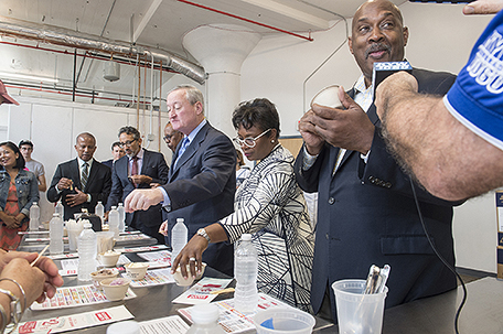Dr. Donald Generals with  U.S. Rep. Dwight Evans, Nicole Pullen Ross, Mayor Jim Kenney; Harold Epps, director of Commerce for the City of Philadelphia; Richard Olaya