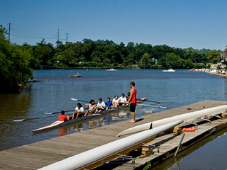 crew rowers on river