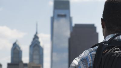 Student looking out on the skyline