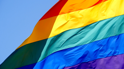 Rainbow flag blowing in the wind