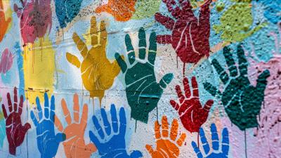 Hand prints on a concrete wall