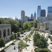 17th street view of campus facing center city skyline