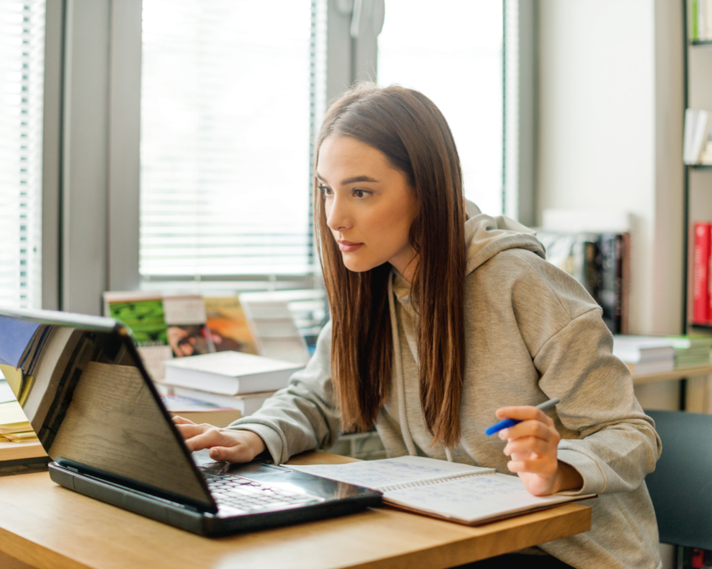 student working at computer